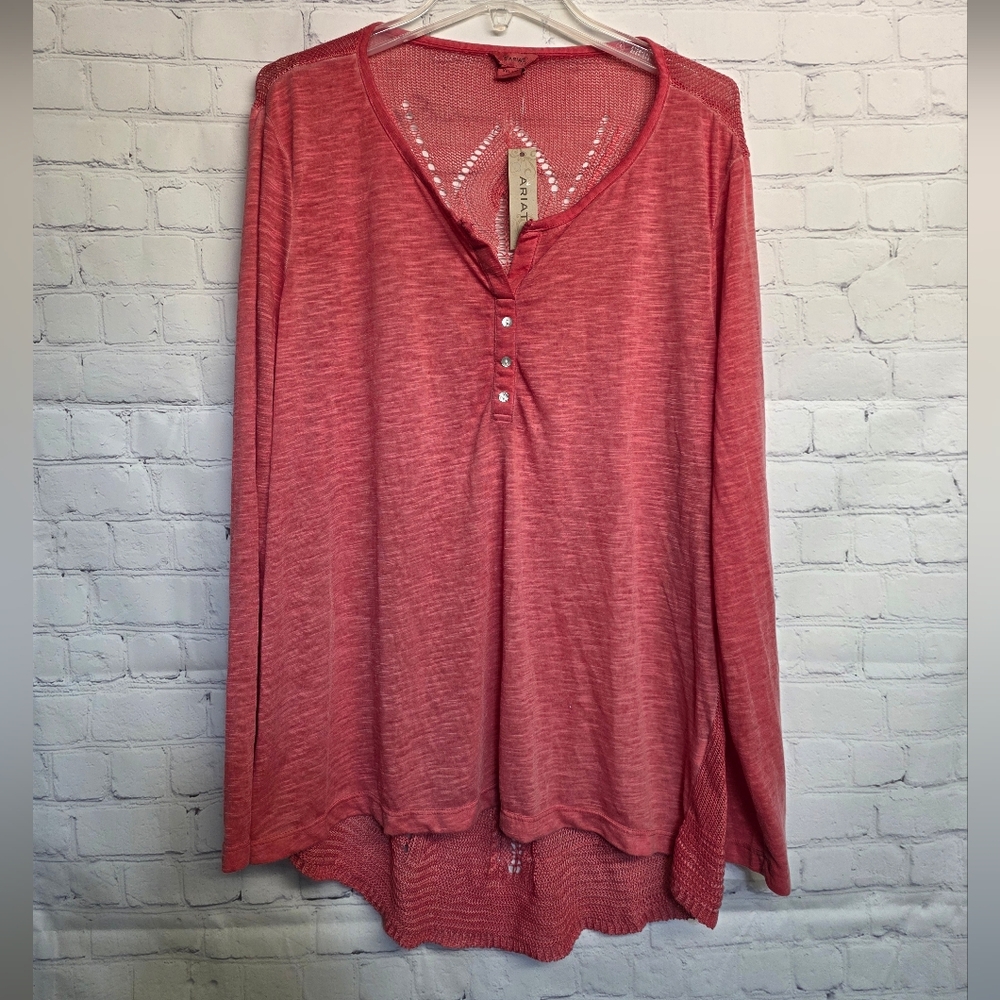 Ariat/  Harvest Henley Coral Long Sleeve Top